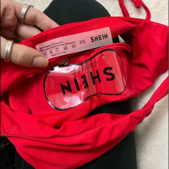 Red Three Piece Triangle Tie Bikini Set by SHEIN - Picture 4 of 4